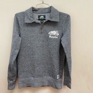 Roots Women's Gray Quarter-Zip Sweatshirt with White Logo